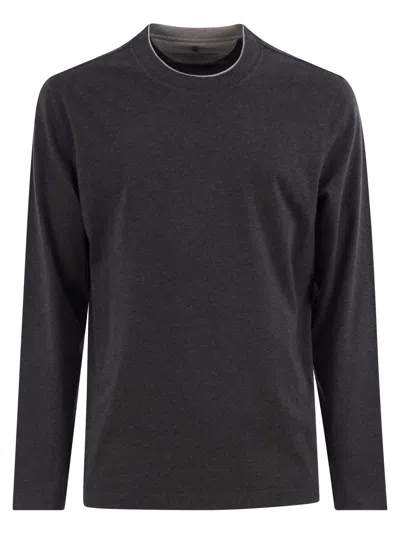 BRUNELLO CUCINELLI BRUNELLO CUCINELLI MEN CREW-NECK COTTON JERSEY T-SHIRT WITH LONG SLEEVES
