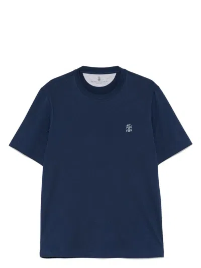 BRUNELLO CUCINELLI MEN'S CREW-NECK COTTON JERSEY T-SHIRT WITH PRINTED LOGO