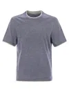 Brunello Cucinelli Crew-neck T-shirt In Linen And Cotton Jersey With Faux Layering In Gray