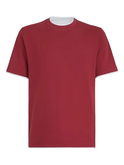 Brunello Cucinelli Crew-neck Faux-layering T-shirt In Red