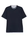 Brunello Cucinelli Men Crew-neck T-shirt With Faux-layering In Blue