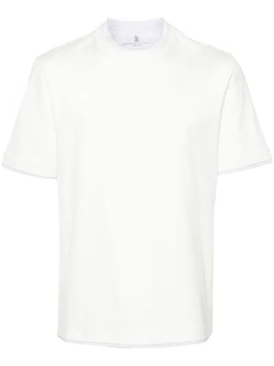 Brunello Cucinelli Men Crew Neck T-shirt With Faux-layering In White