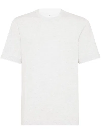 Brunello Cucinelli Men Crew Neck T-shirt With Faux-layering In Pearl Grey
