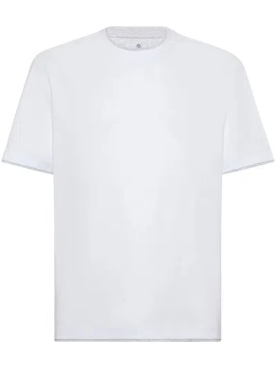 Brunello Cucinelli Men Crew Neck T-shirt With Faux-layering In Ivory