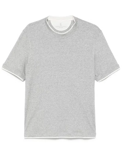 Brunello Cucinelli Men Crew-neck T-shirt With Faux-layering In Multicolor