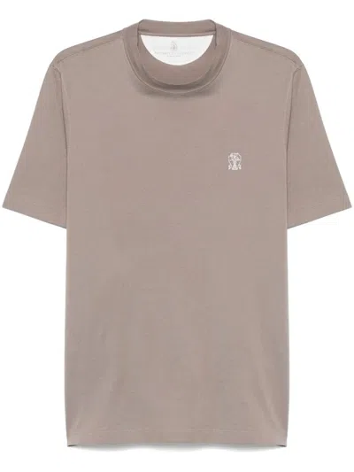 Brunello Cucinelli Men Crew Neck T-shirt With Printed Logo In Multicolor