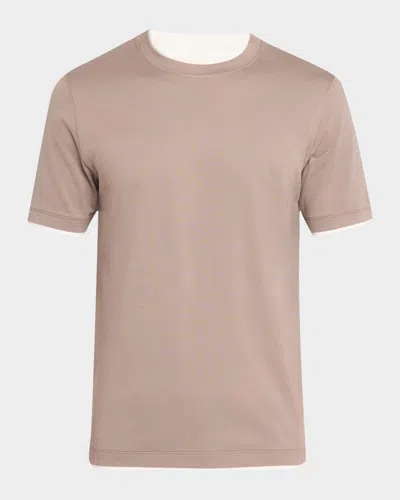 BRUNELLO CUCINELLI MEN'S CREWNECK T-SHIRT WITH TIPPING