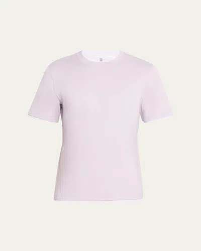 Brunello Cucinelli Men's Crewneck T-shirt With Tipping In Lavender Pearl