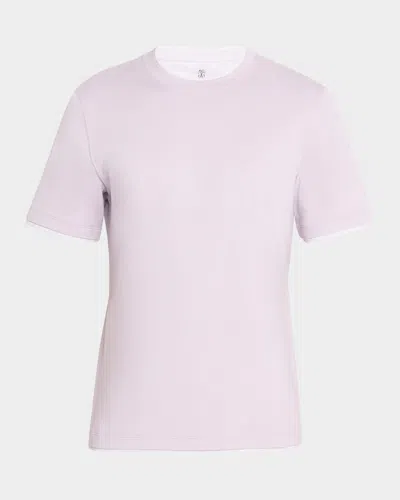 BRUNELLO CUCINELLI MEN'S CREWNECK T-SHIRT WITH TIPPING