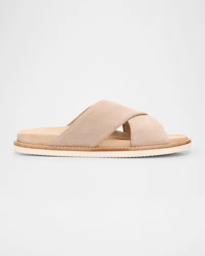 Brunello Cucinelli Men's Criss-cross Suede Slide Sandals In Cbw33 Beige