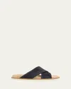 Brunello Cucinelli Cross Strap Suede Slide Sandal In Dark Blue