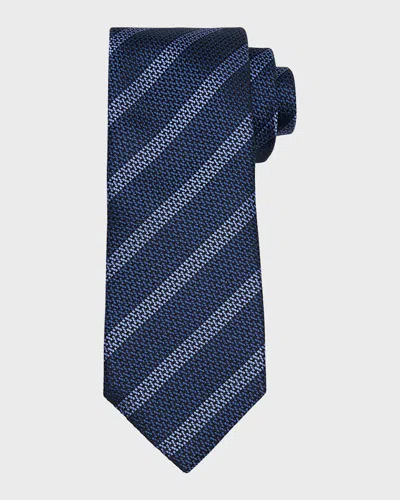 Brunello Cucinelli Men's Cross Stitch Stripe Tie In Blue