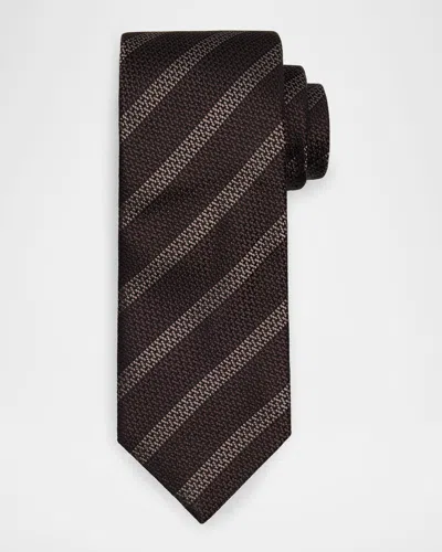Brunello Cucinelli Men's Cross Stitch Stripe Tie In Brown