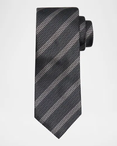 Brunello Cucinelli Men's Cross Stitch Stripe Tie In Gray