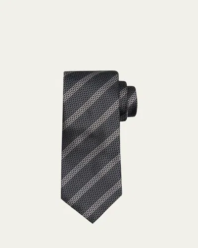 Brunello Cucinelli Men's Cross Stitch Stripe Tie In Gray