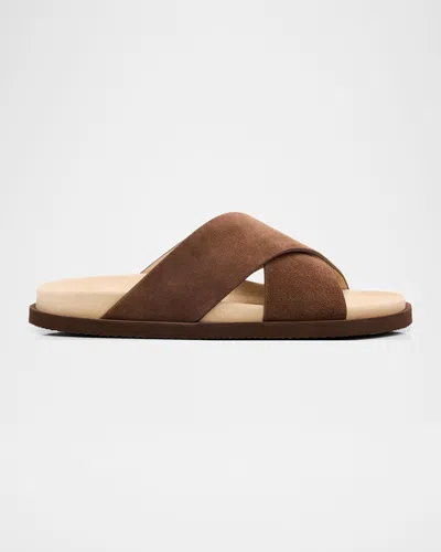 Brunello Cucinelli Suede Slides In Brown