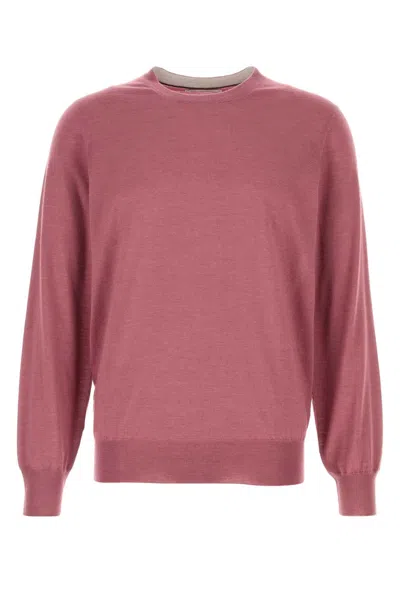Brunello Cucinelli Dark Pink Wool Blend Sweater In Multi