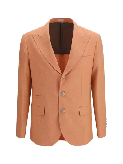 Brunello Cucinelli Men Deconstructed Jacket In Mouliné Fabric In Orange