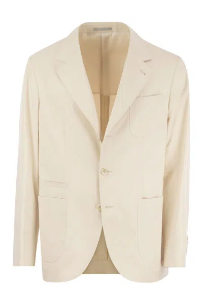 Brunello Cucinelli Men Cotton And Cashmere Deconstructed Jacket With Patch Pockets In Cream