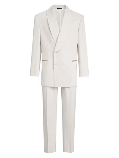 Brunello Cucinelli Men's Délavé Silk Twill Tuxedo With One And A Half Breasted Blazer And Trousers In White