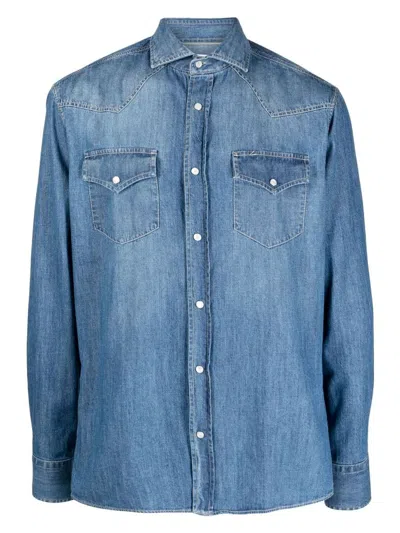 BRUNELLO CUCINELLI MEN'S DENIM COTTON SHIRT