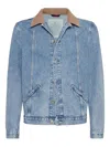Brunello Cucinelli Slim-fit Suede-trimmed Denim Jacket In Blue