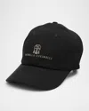 Brunello Cucinelli Baseball Cap In Garment-dyed Twisted Cotton Gabardine With Embroidered Logo In Black