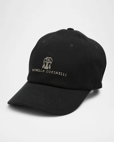 BRUNELLO CUCINELLI MEN'S DENIM LOGO BASEBALL CAP