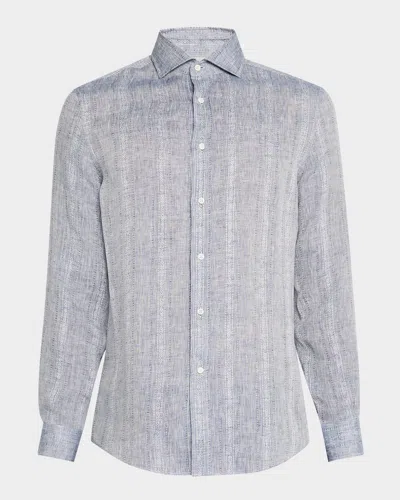 Brunello Cucinelli Men's Denim Pattern Stripe Sport Shirt In Denim Blue