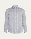 Brunello Cucinelli Men's Denim Pattern Stripe Sport Shirt In Denim Blue