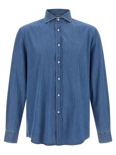 Brunello Cucinelli Men Denim Shirt In Blue