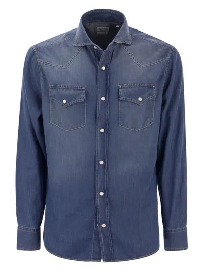 Brunello Cucinelli Men's Denim Shirt In Blue