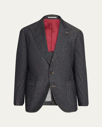 Brunello Cucinelli Men's Denim Single-breasted Sport Coat In Multi