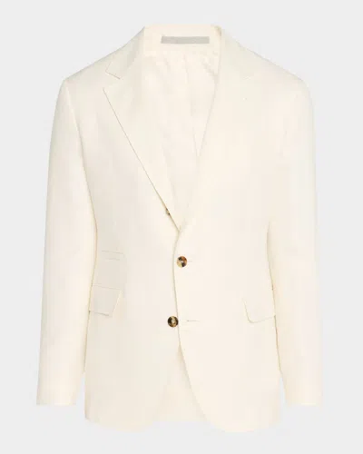 Brunello Cucinelli Men's Diagonal Twill Single-breasted Sport Coat In Off White