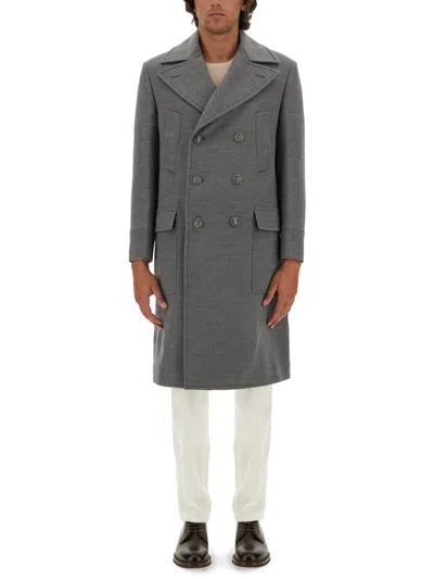 Brunello Cucinelli Men Double-breasted Coat In Gray