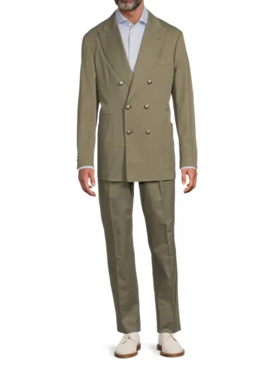 Brunello Cucinelli Men's Double-breasted Cotton-cashmere Modern-fit Suit In Green