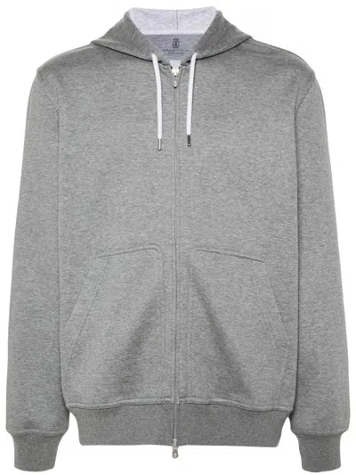 Brunello Cucinelli Men Double Cloth Sweatshirt In Gray