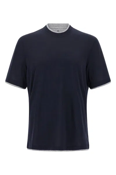Brunello Cucinelli Men Double Layer T-shirt In Blue