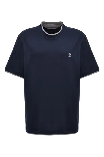 Brunello Cucinelli Logo Printed Crewneck T-shirt In Blue