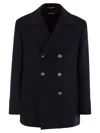Brunello Cucinelli Men Double Wool Flannel Pea Coat With Metal Buttons In Gray