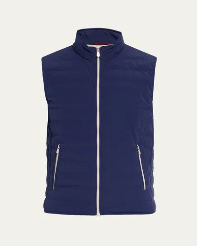 Brunello Cucinelli Men's Down Quilted Nylon Full-zip Vest In Blue