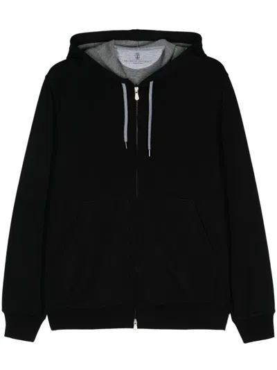 BRUNELLO CUCINELLI MEN'S DRAWSTRING HOODED ZIP SWEATER