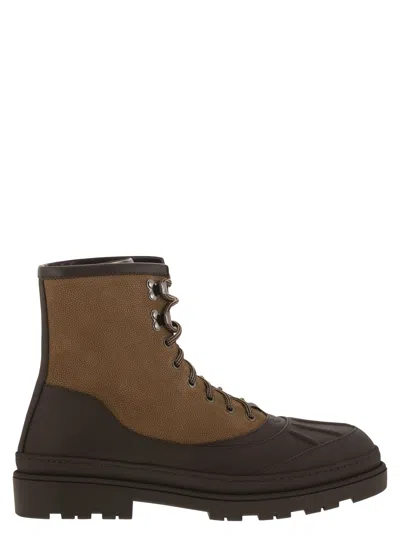 Brunello Cucinelli Men Duck Boot In Suede And Rubberised Calf Leather In Multicolor