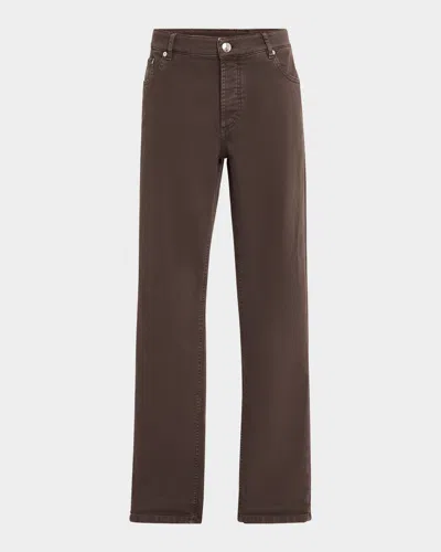 Brunello Cucinelli Men's Dyed Denim Five-pocket Pants In Coffee