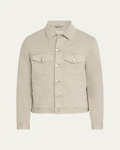 Brunello Cucinelli Men's Dyed Denim Trucker Jacket In Khaki