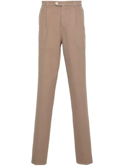 Brunello Cucinelli Men's Earth Brown Cotton Twill Trousers In Earthbrown