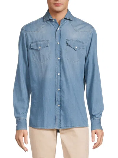 Brunello Cucinelli Men's Easy Fit Chambray Western Shirt In Light Wash