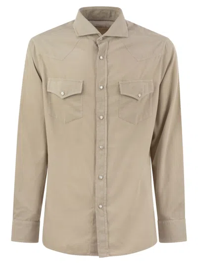 Brunello Cucinelli Men Easy Fit Corduroy Shirt In Neutral