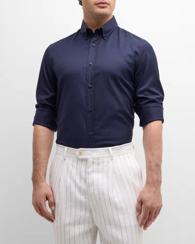 Brunello Cucinelli Men's Easy Fit Cotton Sport Shirt In Navy