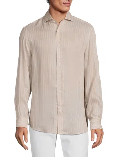 Brunello Cucinelli Men's Easy Fit Linen Blend Striped Shirt In Beige